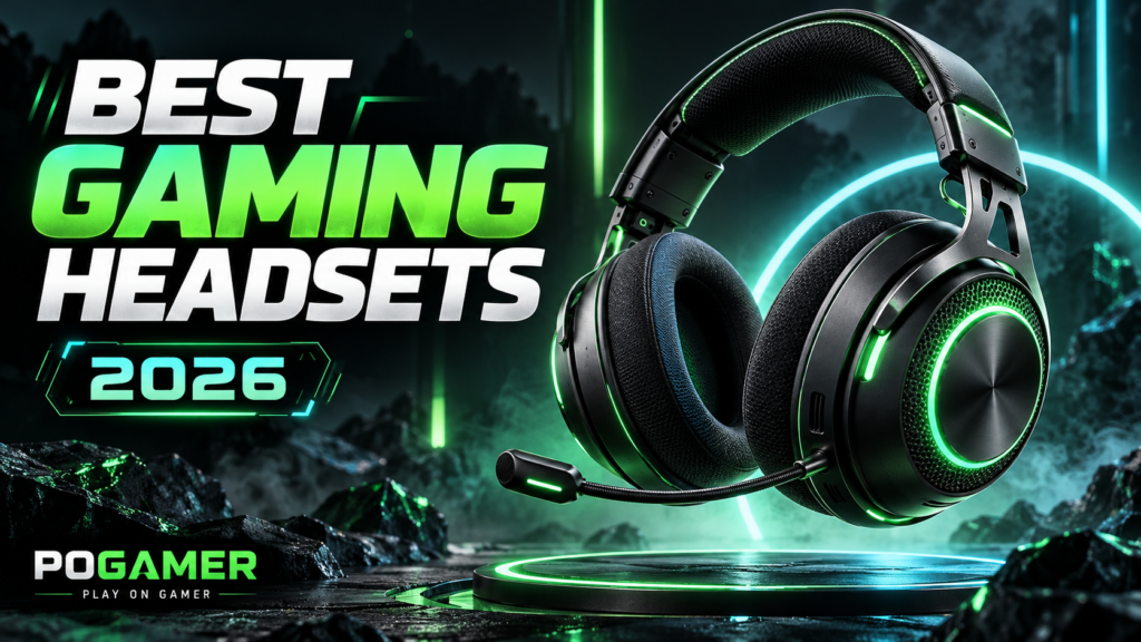 PoGamer Best Gaming Headsets 2026 editorial illustration of a headset
