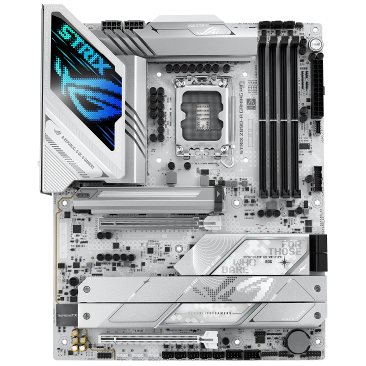 Front product view of white ASUS ROG Strix Z890-A Gaming WiFi motherboard